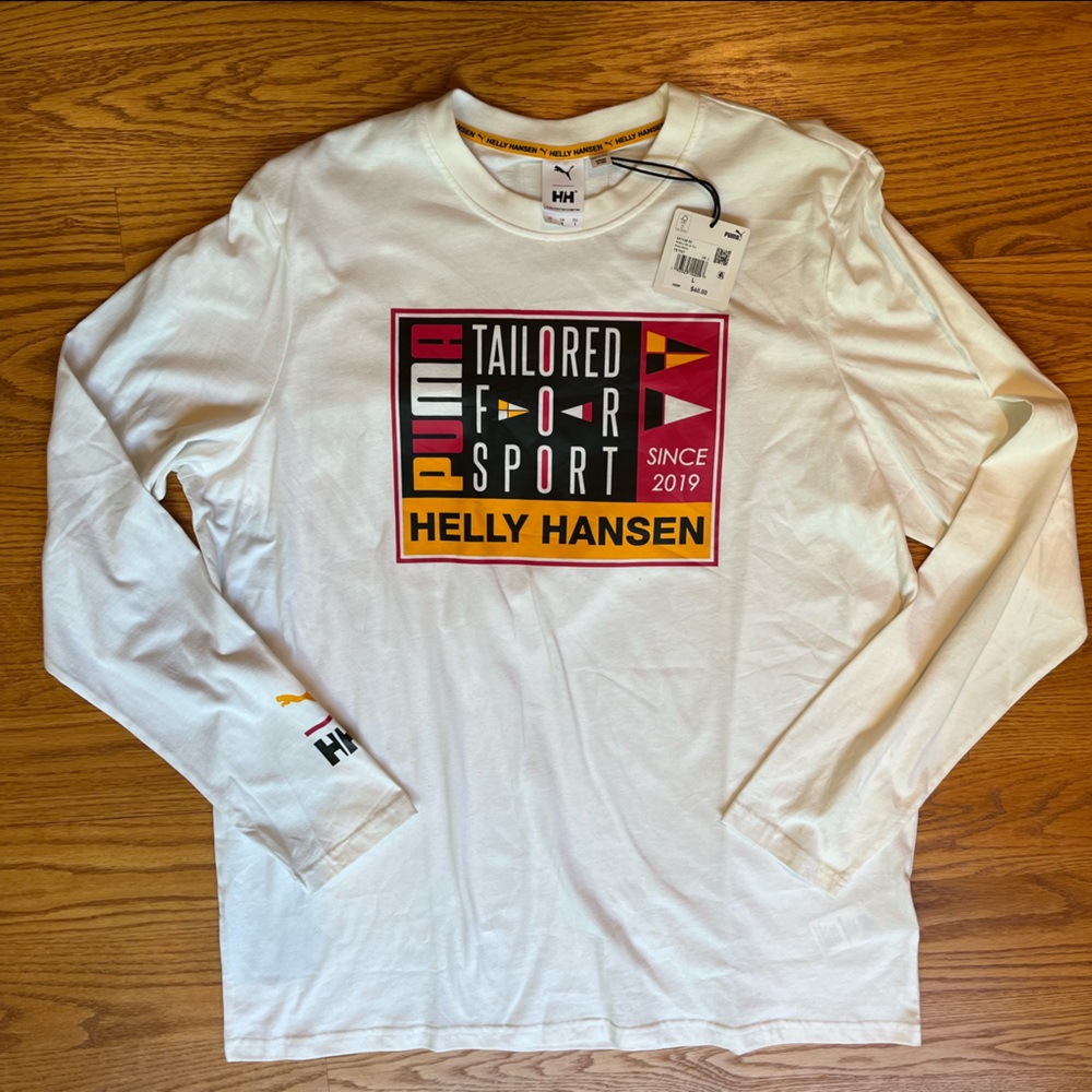NWT Puma x Helly Hansen Collaboration White Long Sleeve Tee Men’s L w/ Graphic